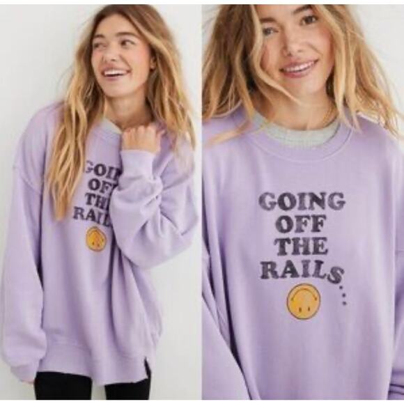 NWT Aerie the chill crew sweatshirt off the rails print in purple - Picture 1 of 10